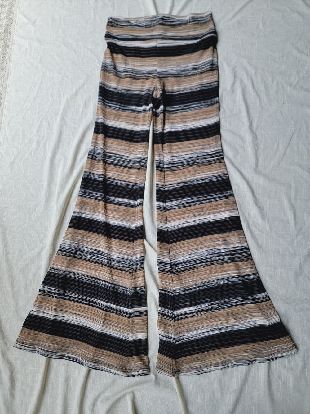 Free People Striped Semi Sheer Textured Legging Flare Pants Retro Vtg Flavah